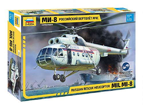 Zvezda 500787254 1:72 MIL MI-8 Rescue Helicopter, Modellbausatz,Plastikbausatz, Bausatz zum Zusammenbauen, detaillierte Nachbildung, Mehrfarbig von Zvezda