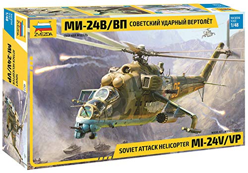 Zvezda 530004823 1:48 MIL Mi-24V/VP(HIND) Combat Helicopter, Modellbausatz,Plastikbausatz, Bausatz zum Zusammenbauen, detaillierte Nachbildung, Mehrfarbig, Erdtöne von Zvezda