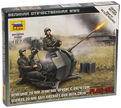 Zvezda 6117 German with Crew (-) (-) 1:72 Deutsche 2cm Flak 38-Modellbausatz,Plastikbausatz, Bausatz zum Zusammenbauen, detaillierte Nachbildung, unlackiert, one Size von Zvezda