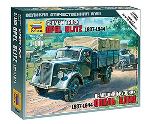 Zvezda 6126 1:100 WWII Deutscher 3t Transporter LKW-Modellbausatz,Plastikbausatz, Bausatz zum Zusammenbauen, detaillierte Nachbildung, unlackiert, grn, Z6126 von Zvezda