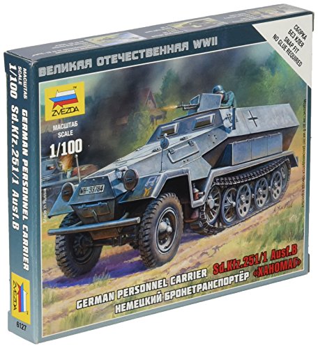 Zvezda 6127 Fahrzeug 1:100 WWII Sd.Kfz.251/1B-Modellbausatz,Plastikbausatz, Bausatz zum Zusammenbauen, detaillierte Nachbildung, unlackiert, one Size von Zvezda