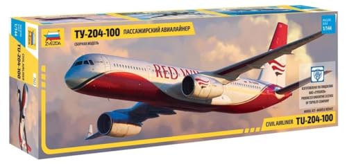 ZVEZDA 500787023 - 1:144 Tupolev TU-204 100, Modellbau, Bausatz, Standmodellbau, Hobby, Basteln, Plastikbausatz, Unlackiert von Zvezda