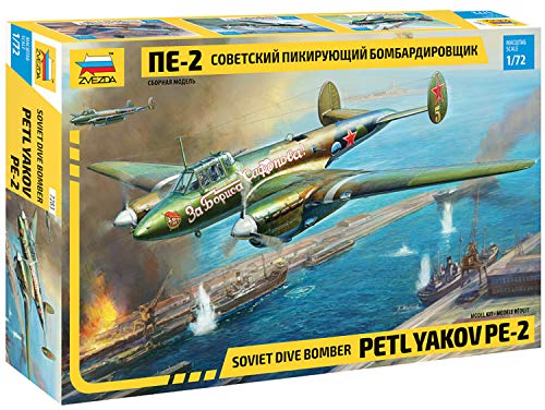 Zvezda 500787283-1:72 PetlyakovPe-2 Soviet Fighter/Bomber - Plastikbausatz - Modellbausatz - Zusammenbauen - Bausatz - für Einsteiger - detailliert von Zvezda