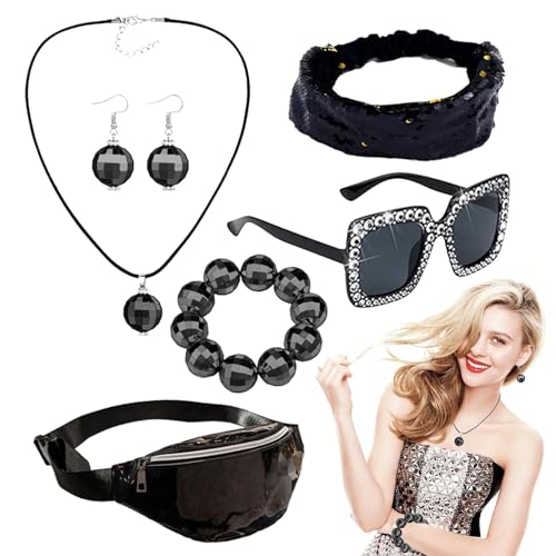Disco Accessoires für Frauen, Disco Kostüm Set für Frauen der 70er Jahre, 70er Jahre Disco Outfit Zubehör, 6 Stück Disco Ball Ohrringe, Halskette, Armbänder, Outfit D Disco Accessoires für Frauen, Disco Kostüm Set für Frauen der 70er Jahre, 70er Jahre Disco Outfit Zubehör, 6 Stück Disco Ball Ohrringe, Halskette, Armbänder, Outfit D von Zvn Zojne