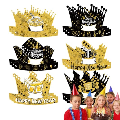 Frohes neues Jahr Hüte – Papierhüte Krone Schwarz und Gold | 18 Stück Silvester-Kopfbedeckung mit elastischem Seil | Niedliche Silvesterhüte | Diadem Schwarz und Gold für Jungen Frohes neues Jahr Hüte – Papierhüte Krone Schwarz und Gold | 18 Stück Silvester-Kopfbedeckung mit elastischem Seil | Niedliche Silvesterhüte | Diadem Schwarz und Gold für Jungen von Zvn Zojne
