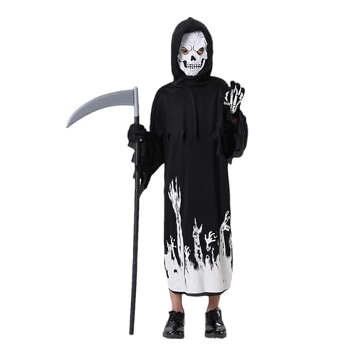 Halloween-Totenkopf-Umhang – Halloween-Sensenmann-Kostüm | Schreckliches Geisterkostüm | Skelett-Kleider Für Kleinkinder, Und Mädchen Im Alter Von 4 Bis 12 Jahren | Jumpsuit-Druckumhang Für Rol von Zvn Zojne