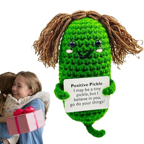 Positive Pickle Häkelpuppe,Emotionale Unterstützung Pickle, Süße gestrickte Gurkenpuppen Pickle Toys, Niedliche positive Pickle-Häkelpuppe, gestrickte Wollpuppe für Kinder, Freunde, Geburtstagsfeier, von Zvn Zojne