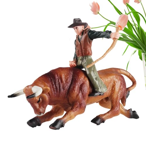 Zvn Zojne Cowboy-Reitbull-Figur - Simuliertes wildes Känguru-Mutter-Kind-Modell - Rodeoes Actionfigur zum Sammeln, Lernspielzeug, Kuchendekoration, Geschenk für Kinder und Kleinkinder von Zvn Zojne