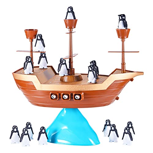 Zvn Zojne Piratenschiff Spielzeug Kleinkind,Familienspiel, Balancierspiel Spielzeug mit Piratenschiff-Pinguin-Design | Niedliche Figur Balance Blocks Lernspielzeug für Kinder Balance Stacking Game von Zvn Zojne