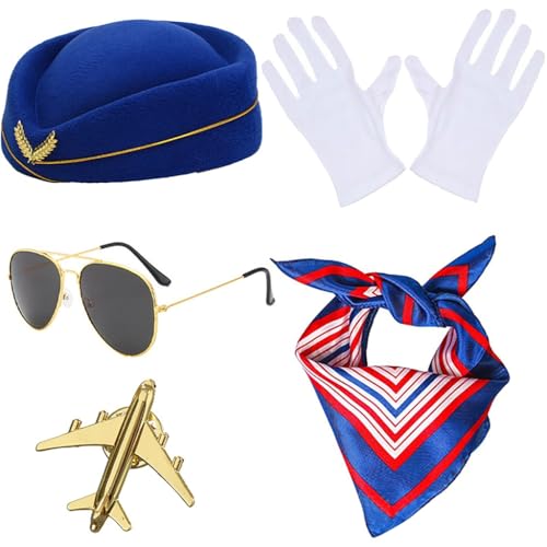 ZwaitL Flugbegleiter Hut Set Stewardesses Baskenmützen Hut Retro Fluggesellschaft Hut Uniform Zubehör für Cosplay und Kostümpartys von ZwaitL