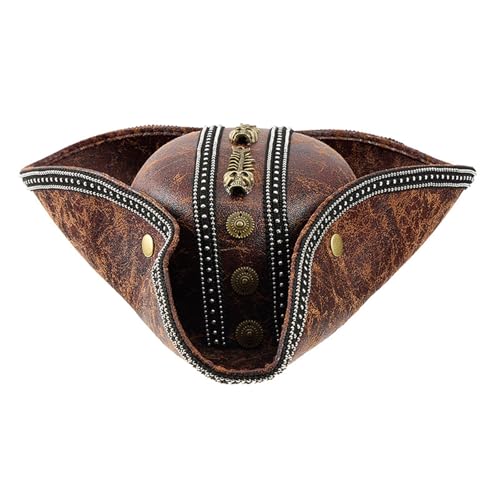 ZwaitL Kreativer Piratenhut im Vintage-Stil, PU-Leder, für Männer und Frauen, Halloween-Kostüm, Zubehör für Cosplay-Enthusiasten, LARP-Fantasie-Hut ZwaitL Kreativer Piratenhut im Vintage-Stil, PU-Leder, für Männer und Frauen, Halloween-Kostüm, Zubehör für Cosplay-Enthusiasten, LARP-Fantasie-Hut von ZwaitL