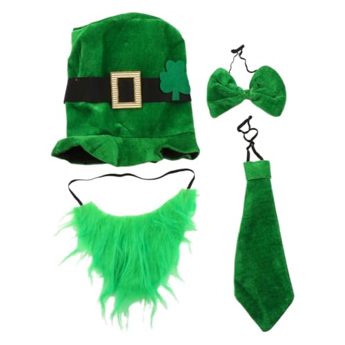 ZwaitL StPatrick Day Celebration Green Hat with Beard Festival Themed Party Tall Hat Shamrock Top Hat Bowtie Irish Accessories von ZwaitL