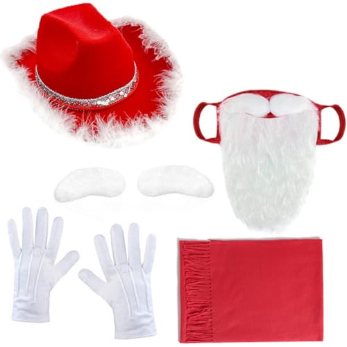 ZwaitL Weihnachtsmann-Outfits mit Weihnachtsmütze, Schal, Augenbrauen, Cosplay für Erwachsene, Weihnachten, Cosplay, Kostüm-Zubehör von ZwaitL