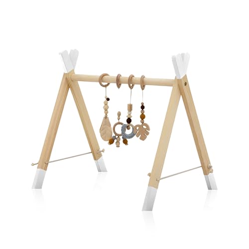 Zwergensache Spielbogen aus Holz – Hochwertiges, ästhetisches Design | Made in EU | Für Babys ab ca. 3 Monate bis ca. 8 Monate | Mit auswechselbaren Anhängern (Blau) von Zwergensache