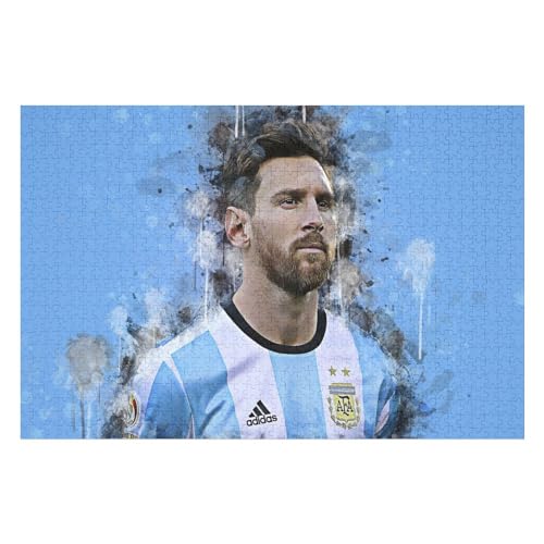 Erwachsene Kinderpuzzle 1000 Teile Wooden Puzzle Messi Puzzles Fußballspieler Puzzle Lernspielzeug Spiele Familiendekoration (75x50) cm von Zwjkmjn