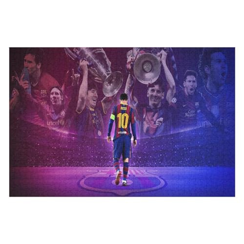 Erwachsene Kinderpuzzle 1000 Teile Wooden Puzzle Messi Puzzles Fußballspieler Puzzle Lernspielzeug Spiele Familiendekoration (75x50) cm von Zwjkmjn