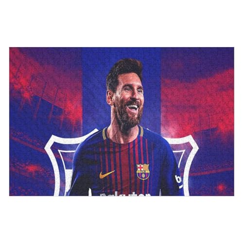 Erwachsene Kinderpuzzle 1000 Teile Wooden Puzzle Messi Puzzles Fußballspieler Puzzle Lernspielzeug Spiele Familiendekoration (75x50) cm von Zwjkmjn