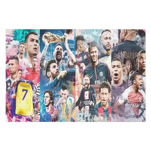 Erwachsene Kinderpuzzle 1000 Teile Wooden Puzzle Ronaldo Messi Neymar Mbappe Puzzles Fußballspieler Puzzle Lernspielzeug Spiele Familiendekoration (75x50) cm von Zwjkmjn