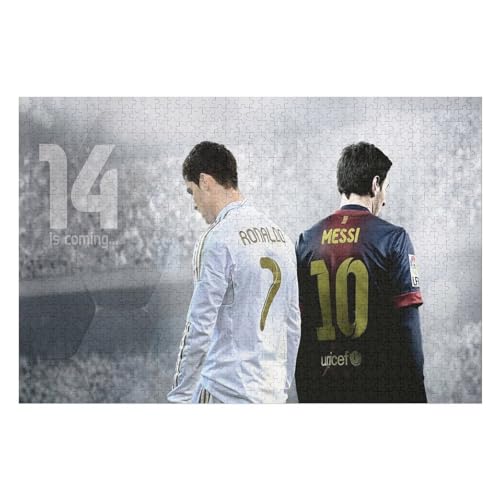 Erwachsene Kinderpuzzle 1000 Teile Wooden Puzzle Ronaldo Messi Puzzles Fußballspieler Puzzle Lernspielzeug Spiele Familiendekoration (75x50) cm von Zwjkmjn