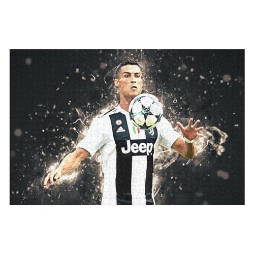 Erwachsene Kinderpuzzle 1000 Teile Wooden Puzzle Ronaldo Puzzles Fußballspieler Puzzle Lernspielzeug Spiele Familiendekoration (75x50) cm von Zwjkmjn