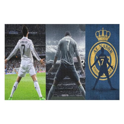 Erwachsene Kinderpuzzle 1000 Teile Wooden Puzzle Ronaldo Puzzles Fußballspieler Puzzle Lernspielzeug Spiele Familiendekoration (75x50) cm von Zwjkmjn