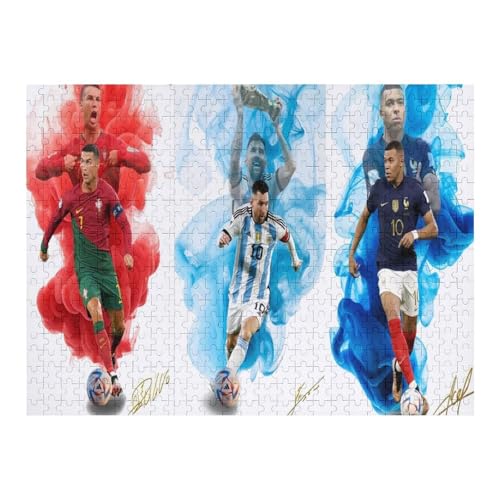 Erwachsene Kinderpuzzle 500 Teile Wooden Puzzle Ronaldo Messi Mbappe Puzzles Fußballspieler Puzzle Lernspielzeug Spiele Familiendekoration (52x38) cm von Zwjkmjn