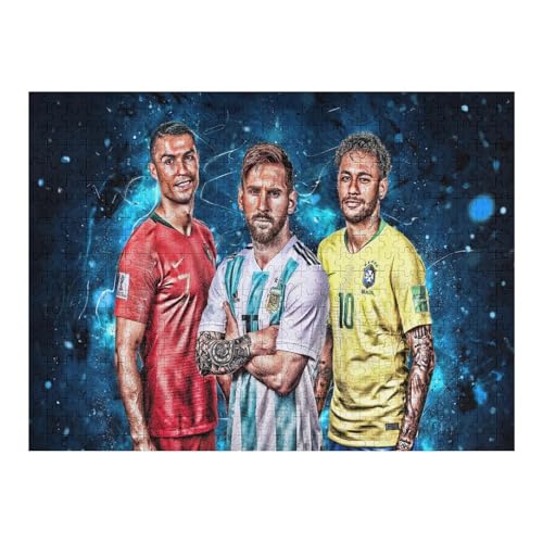 Erwachsene Kinderpuzzle 500 Teile Wooden Puzzle Ronaldo Messi Puzzles Fußballspieler Puzzle Lernspielzeug Spiele Familiendekoration (52x38) cm von Zwjkmjn