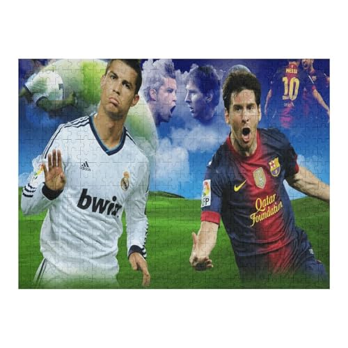 Erwachsene Kinderpuzzle 500 Teile Wooden Puzzle Ronaldo Messi Puzzles Fußballspieler Puzzle Lernspielzeug Spiele Familiendekoration (52x38) cm von Zwjkmjn