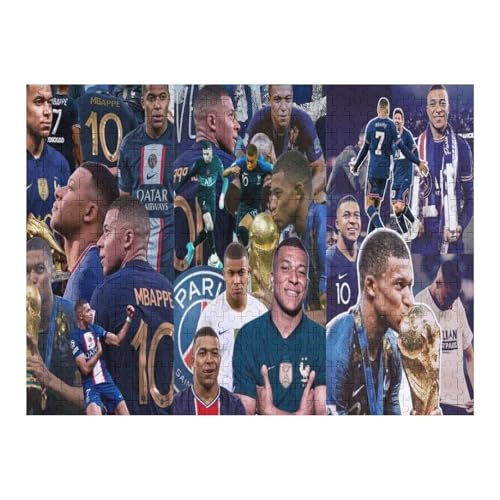 Mbappe 500 Teile Wooden Puzzle Erwachsene Kinder Puzzle Schwierigkeitsgrad Puzzles Fußballspieler Puzzles Familie Dekoration Lernspielzeug Spiele (52x38) cm von Zwjkmjn