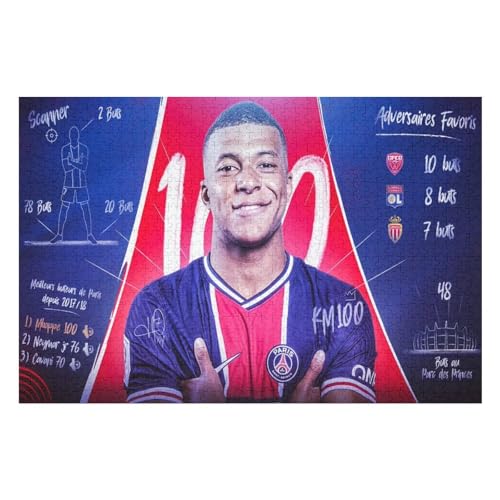 Mbappe Erwachsene Puzzle 1000 Teile Puzzle Fußballspieler Wooden Puzzle Lernspielzeug Spiel Familiendekoration (75x50) cm von Zwjkmjn