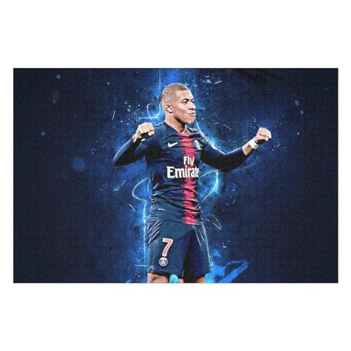 Mbappe Puzzles 1000 Teile Puzzle Jungen Und Mädchen Puzzle Fußballspieler Puzzles Lernspiele Spielzeug Familiendekoration (75x50) cm von Zwjkmjn