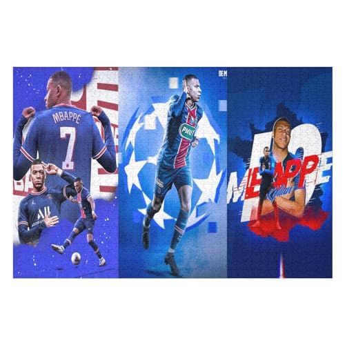 Mbappe Puzzles 1000 Teile Puzzle Jungen Und Mädchen Puzzle Fußballspieler Puzzles Lernspiele Spielzeug Familiendekoration (75x50) cm von Zwjkmjn