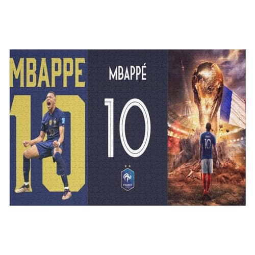 Mbappe Puzzles Erwachsene Puzzle 1000 Teile Puzzle Fußballspieler Wooden Puzzle Lernspielzeug Spiel Familiendekoration (75x50) cm von Zwjkmjn