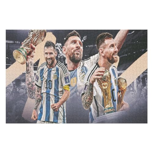 Messi 1000 Teile Wooden Puzzle Erwachsene Kinder Puzzle Schwierigkeitsgrad Puzzles Fußballspieler Puzzles Familie Dekoration Lernspielzeug Spiele (75x50) cm von Zwjkmjn