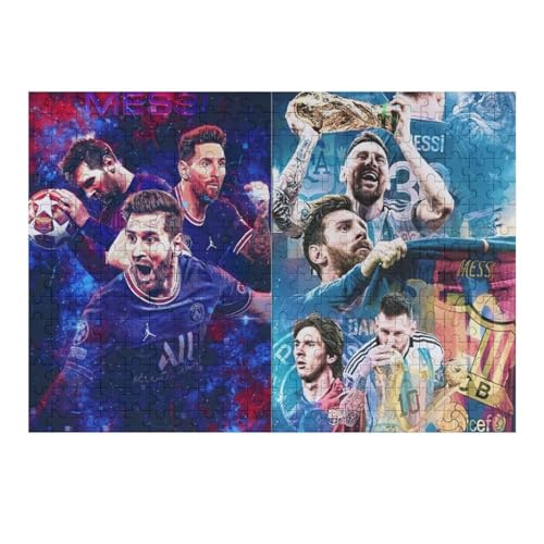 Messi Erwachsene Puzzle 300 Teile Puzzle Fußballspieler Wooden Puzzle Lernspielzeug Spiel Familiendekoration (40x28) cm von Zwjkmjn