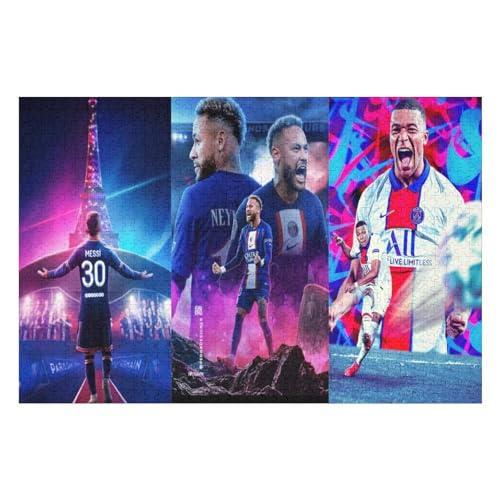 Messi Neymar Mbappe 1000 Teile Uzzles Erwachsene Puzzle Fußballspieler Schwierigkeit Wooden Puzzles Familie Dekoration Bildung Spiel Spielzeug (75x50) cm von Zwjkmjn