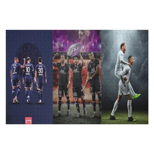 Messi Neymar Mbappe 1000 Teile Wooden Puzzle Erwachsene Kinder Puzzle Schwierigkeitsgrad Puzzles Fußballspieler Puzzles Familie Dekoration Lernspielzeug Spiele (75x50) cm von Zwjkmjn