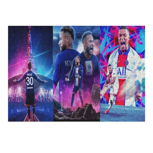 Messi Neymar Mbappe Erwachsene Puzzle 300 Teile Puzzle Fußballspieler Wooden Puzzle Lernspielzeug Spiel Familiendekoration (40x28) cm von Zwjkmjn