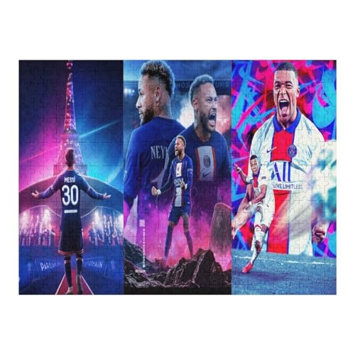 Messi Neymar Mbappe Puzzles Erwachsene Puzzle 500 Teile Puzzle Fußballspieler Wooden Puzzle Lernspielzeug Spiel Familiendekoration (52x38) cm von Zwjkmjn