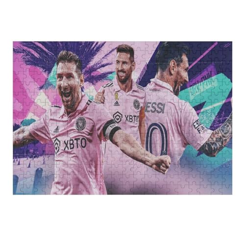 Messi Puzzle Erwachsene Fußballspieler Puzzles 300 Teile Wooden Puzzles Bildung Spielzeug Spiel Familie Dekoration (40x28) cm von Zwjkmjn