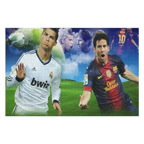 Puzzles 1000 Teile Ronaldo Messi Puzzle Erwachsene Puzzle Fußballspieler Puzzles Familie Dekoration Lernspiele Spielzeug (75x50) cm von Zwjkmjn