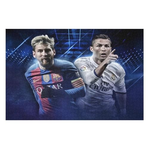 Puzzles 1000 Teile Ronaldo Messi Puzzle Erwachsene Puzzle Fußballspieler Wooden Puzzle Bildung Spiel Spielzeug Familie Dekoration (75x50) cm von Zwjkmjn