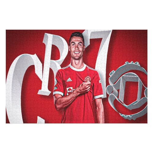 Puzzles 1000 Teile Ronaldo Puzzle Erwachsene Puzzle Fußballspieler Wooden Puzzle Bildung Spiel Spielzeug Familie Dekoration (75x50) cm von Zwjkmjn