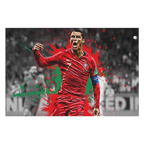 Puzzles 1000 Teile Ronaldo Puzzle Erwachsene Puzzle Fußballspieler Wooden Puzzle Bildung Spiel Spielzeug Familie Dekoration (75x50) cm von Zwjkmjn