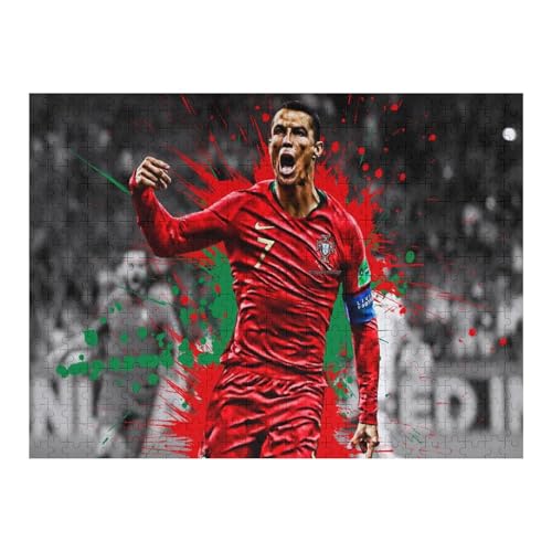 Puzzles 500 Teile Ronaldo Puzzle Erwachsene Puzzle Fußballspieler Wooden Puzzle Bildung Spiel Spielzeug Familie Dekoration (52x38) cm von Zwjkmjn