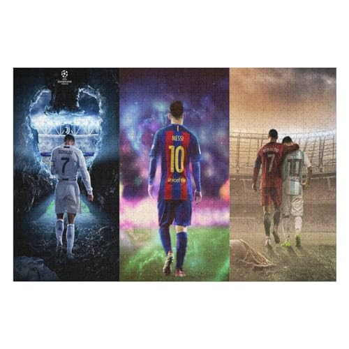 Ronaldo Messi Erwachsene Puzzle 1000 Teile Puzzle Fußballspieler Wooden Puzzle Lernspielzeug Spiel Familiendekoration (75x50) cm von Zwjkmjn