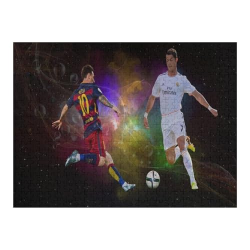 Ronaldo Messi Erwachsene Puzzles Puzzle 500 Teile Puzzles Fußballspieler Puzzle Lernspiel Spielzeug Familiendekoration (52x38) cm von Zwjkmjn