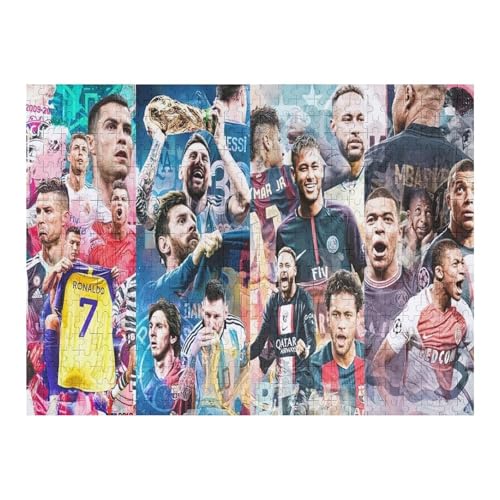 Ronaldo Messi Neymar Mbappe 500 Teile Puzzles Für Erwachsene Puzzles Fußballspieler Wooden Puzzles Schwieriges Und Herausforderndes Spiel (52x38) cm von Zwjkmjn