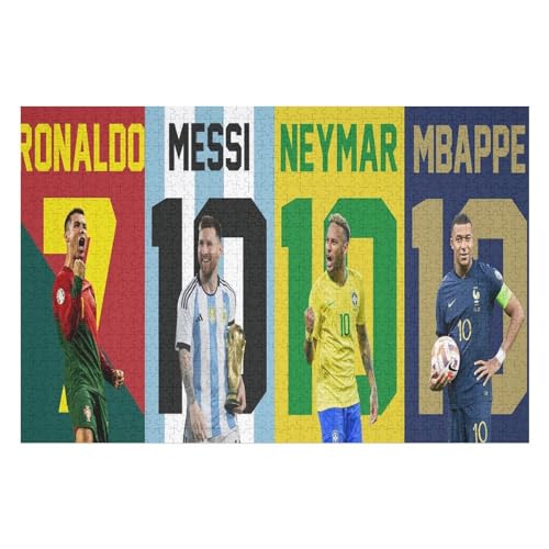 Ronaldo Messi Neymar Mbappe Puzzles 1000 Teile Puzzle Jungen Und Mädchen Puzzle Fußballspieler Puzzles Lernspiele Spielzeug Familiendekoration (75x50) cm von Zwjkmjn