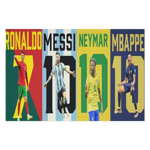 Ronaldo Messi Neymar Mbappe Puzzles Erwachsene Puzzle 1000 Teile Puzzle Fußballspieler Wooden Puzzle Lernspielzeug Spiel Familiendekoration (75x50) cm von Zwjkmjn